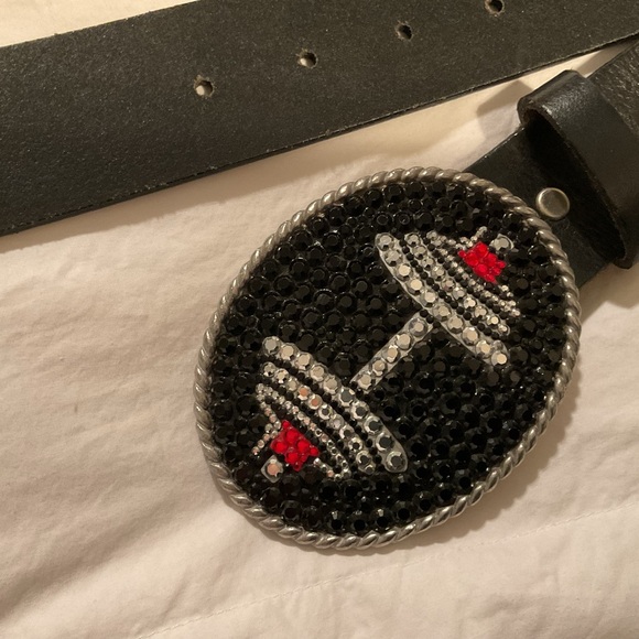 Black Leather Belt with Dumbbell Design main image 2